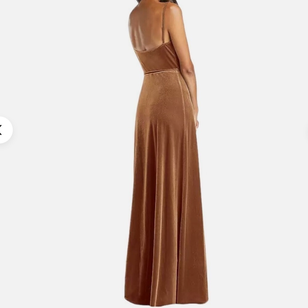After Six 1536 Golden Almond Tan Velvet Wrap Maxi Evening Dress Pockets Small - Picture 2 of 8